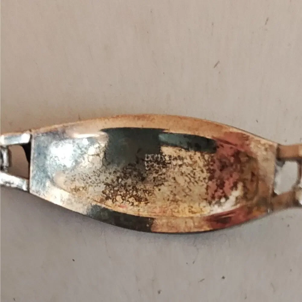 VTG Mexican Silver Hinged Bangle Bracelet Inlaid Flower Mother‎ of Pearl Childs